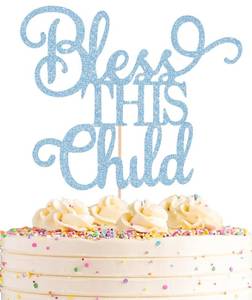 lot 12248 image: AHAORAY Bless This Child Cake Topper - Light Blue Glitter Chlid Christening Cake Decoration Supply - Smash Cake Topper for First Holy Communion PartyBaby Shower - Baptisim Cake Decor