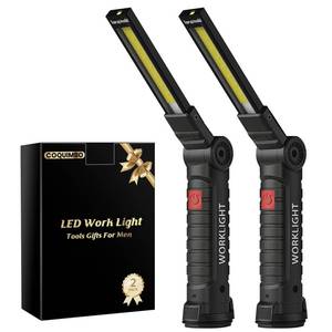 lot 12269 image: Coquimbo Tool Gifts for Men Him Dad Husband, Rechargeable LED Work Light BBQ Grill with Magnetic Base Hook, 360° Rotate Mechanic Flashlight Mens Birthday Gifts (2 Pack Black)