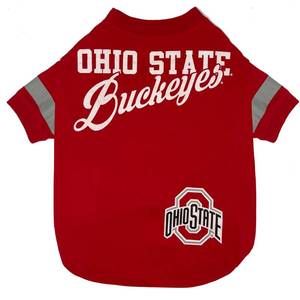 lot 12270 image: NCAA Ohio State Buckeyes T-Shirt for Dogs & Cats, Small. FootballBasketball Dog Shirt for College NCAA Team Fans. New & Updated Fashionable Stripe Design, Durable & Cute Sports PET TEE Shirt Outfit