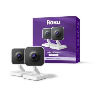 lot 12290 image: Roku Indoor Camera - Home Security - 2-Pack - Wired Security Camera & Pet Monitor with 1080p HD Color Night Vision, Works with Alexa & Google, Motion & Sound Detection, WDR & WiFi 6