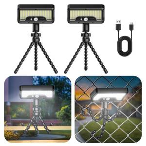 lot 12349 image: Tryme Solar Lights Outdoor with Motion Sensor, USB & Solar Powered, Adjustable Angle, 3 Modes, Octopus Stand, IP65 Waterproof Fence Lights for Garden, Gate (2 Pack)