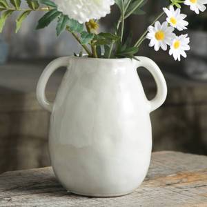 lot 13718 image: Tanvecle White Ceramic Vase with 2 Handles, Modern Farmhouse Decor, Rustic Terracotta Pottery, Decorative Flower Vases, Clay Small Vase, Centerpiece for Dining Table - 7 Inch Tall