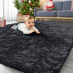 lot 13721 image: OLANLY Area Rugs for Living Room Bedroom, Machine Washable 4x5.9 ft Soft Fluffy Shaggy Bedside Rug, Indoor Floor Carpet for Kids Girls and Boys, Dorms, Nursery Rooms, Home Decor Aesthetic, Black