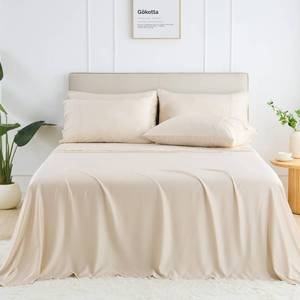 lot 13729 image: GOKOTTA King Size Bed Sheets 6 Piece Set, Ultra Soft Sheets, Cooling for Hot Sleepers - Hotel Luxury Silky Breathable Sheets, Deep Pocket Up to 16 - 100% Rayon Derived from Bamboo (Light Beige)