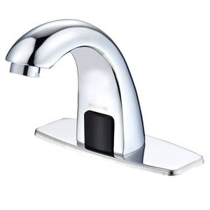 lot 13738 image: BODQEMR Automatic Sensor Touchless Bathroom Sink Faucet, Chrome Vanity Faucets,Hands Free Battery Powered Modern Vanity Tap with Deck Plate, Control Box and Temperature Mixer