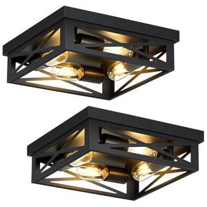 lot 13748 image: ZHU YAN Farmhouse Ceiling Light Fixture, 2 Pack Square Black Metal Cage Ceiling Lamp for Kitchen Entryway Hallway (4-Light)