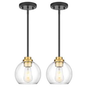 lot 13750 image: Audickic Pendant Lights Kitchen Island 2 Pack, 7 Black and Gold Hanging Lights Fixtures with Clear Glass Globe Shade, Modern Kitchen Island Lighting for Bathroom, AD-22280-1P2-KG