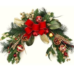 lot 13760 image: Suncalla 24 Inch Christmas Swag Decoration Christmas Table Centerpiece Artificial Decorative Swag with Berries Pine Cone Red Bow Xmas Balls for Table Fireplace Mantel Front Door Wall Windows Decor