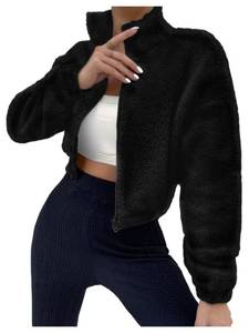 lot 14254 image: SOLY HUX Womens Faux Fur Zip Up Jackets Fuzzy Long Sleeve Cropped Jacket Outerwear Pure Black Large