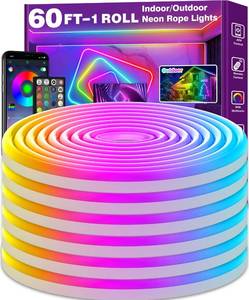 lot 14290 image: SINLEY Led Neon Rope Lights 60FT,Control with AppRemote,Flexible Led Rope Lights,Multiple Modes,IP68 Outdoor RGB Neon Lights Waterproof,Music Sync Gaming Led Strip Lights for Bedroom Indoor