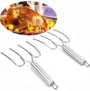 lot 14297 image: Thanksgiving Turkey & Roast Lifters, Stainless Steel Roaster Forks, Transfer Chicken or Ham Poultry Lifters Easily, Four Needle Meat Fork, Set of 2