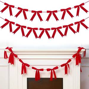 lot 14390 image: VitalCozy 10 ft Christmas Velvet Bow Garland Pre-Strung Bow Garland Banner with 13 Pcs 7 x 7 Inches Bows Reusable Vintage Velvet Bow Decoration for Xmas Tree Fireplace Staircase(Red)