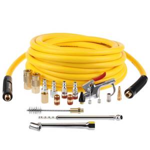 lot 14397 image: Hromee 19 Pieces Air Compressor Accessories Kit with 38 Inch x 25FT Hybrid Hose, 14 Inch NPT Quick Connect Fittings, Air Blow Gun, Tire Gauge and Wire Brush