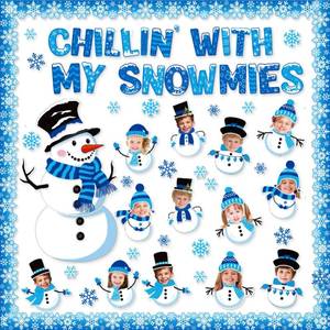 lot 14399 image: 79 Pcs Winter Bulletin Board - Snowman Decorations DIY Photo Wall Winter Classroom Christmas Decorations Snowflake Cutouts for School Home Holiday Party
