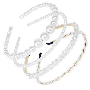 lot 14404 image: BEAYFILY 4 Pack Pearls Fashion Headbands,White Artificial Pearl Rhinestones Hairbands,Bridal Hair Hoop Party Wedding Hair Accessories for Women Girls