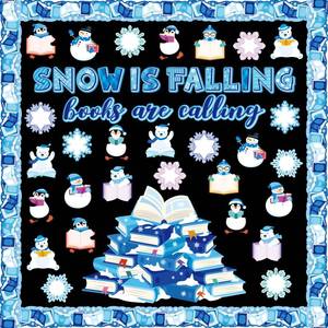lot 14433 image: Honoson 64 Pcs Winter Bulletin Board Decoration Set Snowflake Bulletin Boards Winter Reading Classroom Decorations Book Cutouts for School Home Reading DIY Craft Chalkboard Window Wall Decor(Snow)