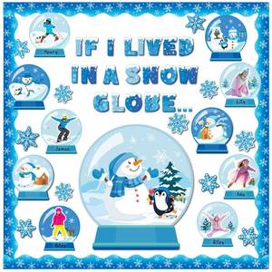 lot 14434 image: Dispowreath Winter Bulletin Board Decorations Set Winter Snow Globe Classroom Door Wall Decorations Snowman Penguin Snowflakes Cutouts for Bulletin Board Borders Christmas Classroom School Supplies
