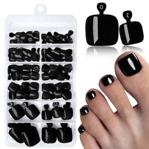 lot 14438 image: LoveOurHome 120pc Black Press on Toenails Women Fake Toe Nails with Glue Tabs, Black Fake Toenails Press on Toe Nails Glue on Toenail Acrylic Toes Nail Tips Artificial False Toenail for Women Girls