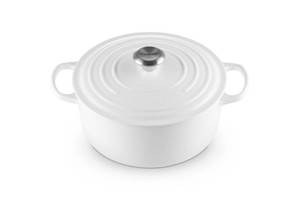 lot 15561 image: Le Creuset Enameled Cast Iron Signature Round Dutch Oven, 5.5 qt., White