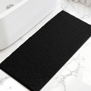 lot 15569 image: SUBRTEX Bathroom Rugs, 24 x 55 Chenille Bath Rug Soft Short Plush Bath Mat Soft Shower Mat Water Absorbent Shower Mat Quick Dry Machine Washable, Black