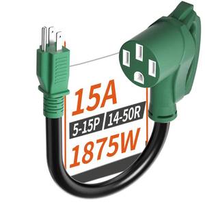 lot 15570 image: PlugSaf 5-15P Male to 14-50R Female, 50 Amp to 110 Adapter RV 12 Inch, 10 Gauge Heavy Duty RV Electrical Adapter for Camper 1 FT, STW 10AWG 15A 125V 1875W, ETL Listed