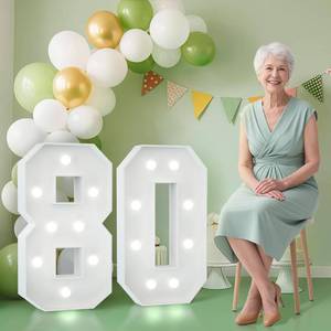 lot 15592 image: JoyMuse 2.3FT 80 Marquee Numbers, 80 Light up Numbers 80th Birthday Decorations for Birthday Party Anniversary Backdrop