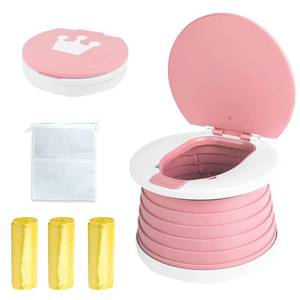 lot 15594 image: Travel Potty for Toddler, Portable and Foldable Toilet, Apply to Seat Emergency Toilet for Car, Camping, Outdoor, Indoor (pink, small)