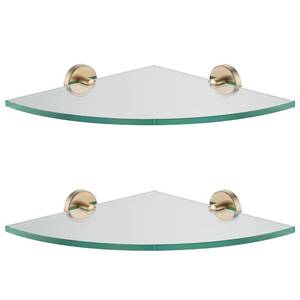 lot 15597 image: JQK Corner Glass Shelf, Champagne Bronze Bathroom 304 Stainless Steel Shower Triangle Floating Wall Shelf, 10 x 10 Tempered Glass, 2 Pack, TGS190L10-CB-P2
