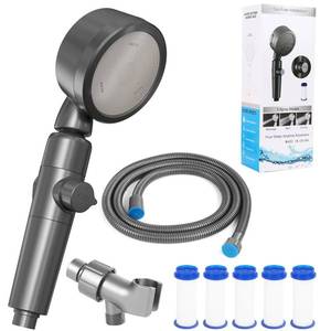 lot 15599 image: Ion Drops Filtered Shower Head for Hard Water, High Pressure Handheld with 3 Modes & Pause Switch for Pets Bath, Complete Kit with 60 Stainless Hose, 5 Replacement Filters & Bracket