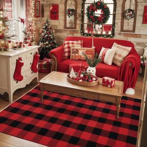 lot 15617 image: WAYYE Buffalo Plaid Outdoor Rug 4x6 Ft Red and Black Checkered Area Rug Washable Doormats Indoor Outdoor Rugs for Layered Front Door Mats, Porch, Entryway, Kitchen, Farmhouse