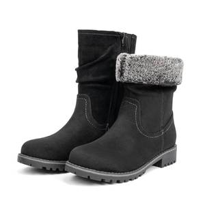 lot 15634 image: VJH confort Womens Mid Calf Boots Slouchy Riding Combat Low Heel Fur Lined Winter Zipper Booties (black 6.5)