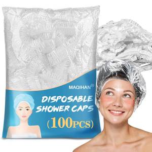 lot 16164 image: MAQIHAN 100 Disposable Shower Caps Unisex - Large Plastic Hair Caps for Deep Conditioning Shower Cap Reusable Waterproof for Women Men Hair Treatment Bath Cap for Long Hair Travel Essentials