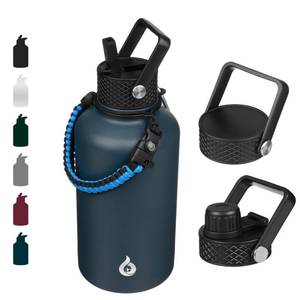 lot 16166 image: BJPKPK Half Gallon Insulated Water Bottles with Straw Lid, 64oz Large Water Jug, Stainless Steel Bottles with 3 Lids and Paracord Handle, Thermo for Hot & Cold Liquid, Navy Blue