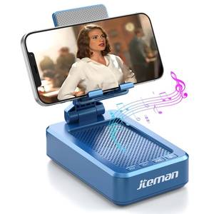 lot 16169 image: JTEMAN Phone Stand with Wireless Bluetooth Speaker, HD Surround Sound Bluetooth Speaker for Desk Perfect for Home Kitchen Gadgets Gifts,Compatible with iPhoneipadSamsung Galaxy(Blue)