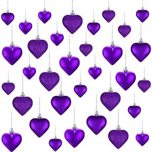 lot 16172 image: Skylety 30 Pieces Valentines Day Heart Ornaments, Heart Shaped Decorations Tree Hanging Baubles for Valentine Wedding Anniversary, 3 Styles 2 Size (Purple)