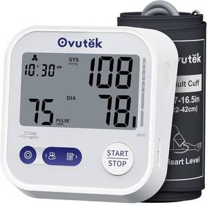 lot 16185 image: Ovutek Blood Pressure Monitors for Home Use, Automatic Digital Blood Pressure Cuff with Large Cuff for Upper Arm, 2 Users x 120 Sets Memory, Manual Arm Blood Pressure Machine with Backlight (White)
