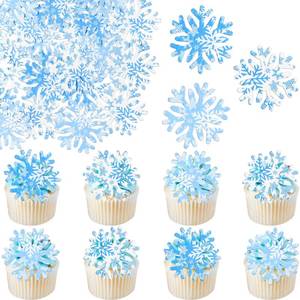 lot 16195 image: Gyufise 50Pcs Edible Snowflake Cupcake Cake Toppers Wafer Paper Snowflake Cake Decorations for Christmas Winter Frozen Theme Party Supply Decoration Multi Blue