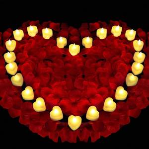 lot 16196 image: Childom Valentines Day Decorations,Red Rose Petals and Candles Set,1000 Pcs Fake Rose Petals with 24 Pcs LED Heart Candles,Silk Roses Petals for Romantic Night Decorations for Bedroom,Welcome Home