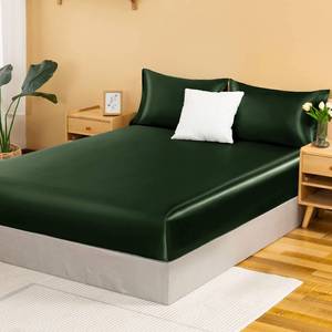 lot 16200 image: NSGZ Satin Fitted Sheet Full, Single Silky Fitted Sheet Only Soft Deep Pocket Bottom Bed Sheets, Wrinkle Free & Fade Resistant & Breathable Bottom Sheets- Dark Green