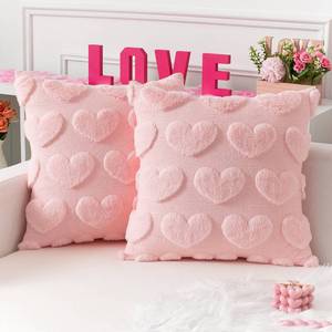 lot 16210 image: Kevin Textile Heart Love Cute Decorative Throw Pillow Covers 18x18 Inch Set of 2 Soft Faux Fur Pillow Covers for Valentines Day Gifts Fluffy Plush Pillow Cases for Couch Cushion Livingroom Light Pink