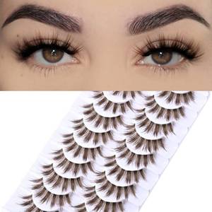 lot 16215 image: FARRED Brown Lashes False Eyelashes Natural Lashes Short Wispy Mink Eye Lash Fluffy Wispies Eyelash Natural Look 10 Pairs Fake Lashes Pack Volume Lash Strips Pesta�as