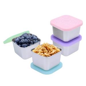 lot 16220 image: VKVXCLON 4 Pack Stainless Steel Snack Containers, 6oz Snack Box with Silicone Lids,Stackable Portable Small Food Storage Container for Picnic,Travel,School,Office,and Daycare