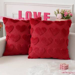 lot 16230 image: Kevin Textile Heart Love Cute Decorative Throw Pillow Covers 18x18 Inch Set of 2 Soft Faux Fur Pillow Covers for Valentines Day Gifts Fluffy Plush Pillow Case for Couch Cushion Livingroom Red