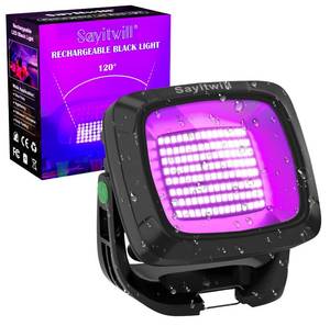 lot 16248 image: Sayitwill Rechargeable Black Light, 6000Amh Battery Powered Blacklight, 395nm Portable Cordless Ultraviolet Flood Light for Glow Party, Catfishing,Halloween,Body Painting