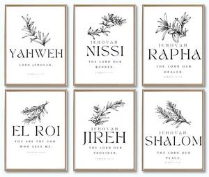 lot 16254 image: RAHUAO Hebrew Names of God Set of 6 Posters Christian Wall Art plant prints Bible verses wall decor pictures Jehovah Minimalist Artwork for Church Home Decoration(8x10 Unframed)