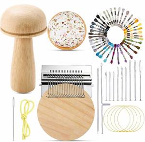 lot 16275 image: Jexine Mini Darning Mushroom for Socks 21 Hooks Small Speedweve Style Weaving Darning Loom with 9 Pcs Large Eye Needles 50 Colors Thread for Handcraft DIY Weaving Repair Tool
