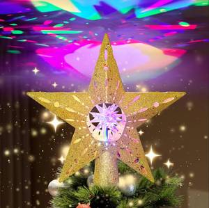 lot 16287 image: 12.2 inch Gold Bethlehem Christmas Star Tree Topper Projector with RGB Rotatable Projector Lights Gold Star Projector Lights Tree Topper Plug in for Indoor Office Xmas New Year (1 Pattern,3m Cable)