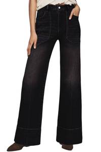 lot 16323 image: Allimy Womens High Waisted High Rise Straight Leg Boot Cut Flared Front Pocket Baggy Wide Leg Y2K Mom Boyfriend Jeans for Women Trendy 2026 Denim Cargo Pants Women Black Size 12