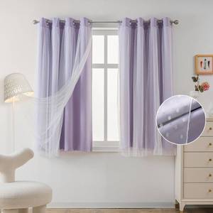 lot 19388 image: MYSKY HOME Lilac Curtains for Girls Bedroom & Nursery Kids Blackout Short Curtains for Small Windows 54 Inch Long Double Layer with Polka Dots Sheer, Grommet Tops, 52 Wide, 2 Panels