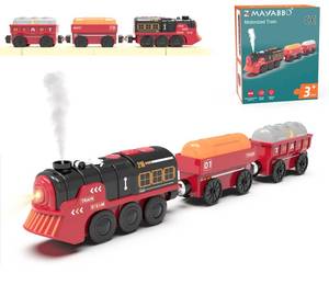 lot 19392 image: Toy Train Electric Train Set for Wooden Tracks, Christmas Motorized Train Toys for Toddlers, Battery Operated Train Includes Lights, Sounds, Smoke, Steam Train Compatible with Thomas, Brio
